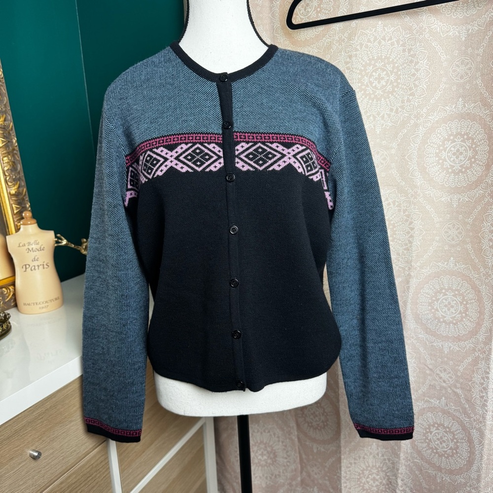Vintage The Limited Merino Wool Fair Isle Print Button Knit Cardigan Sweater